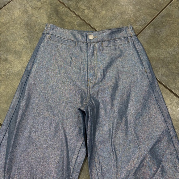 Habitual Girls Sz 14 Wide Leg High Rise Metallic Jeans Like New Comfy Stylist - Picture 2 of 10